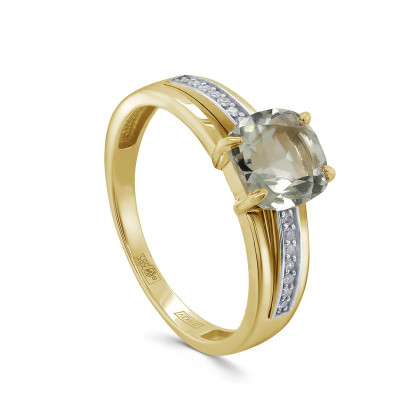 Кольцо из золота с празиолитом и бриллиантом